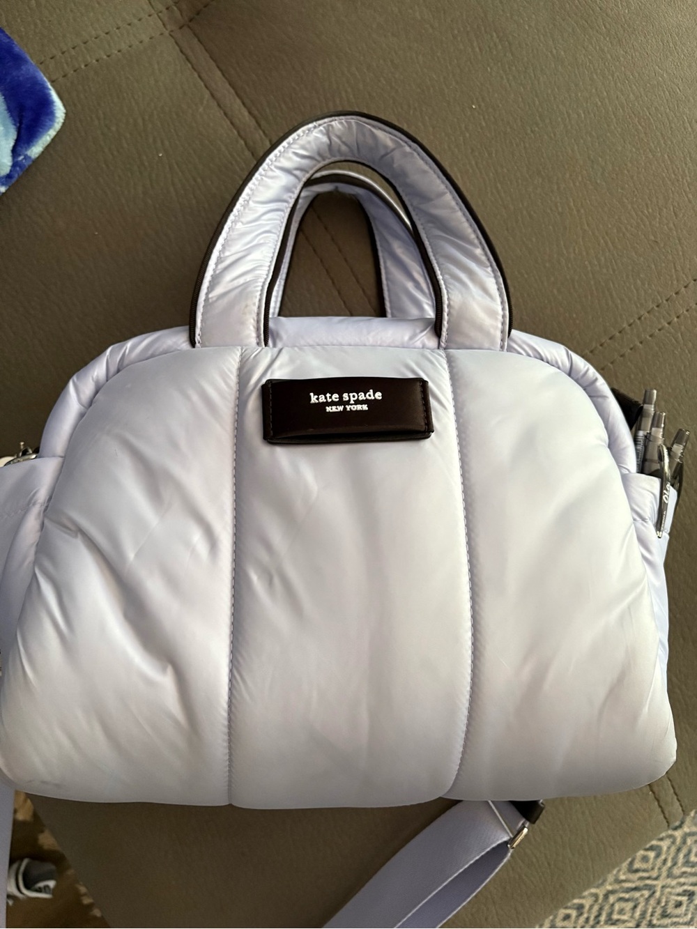 Kate spade Quilted Lavender Puffy Satchel with Top Handles and Cross body strap